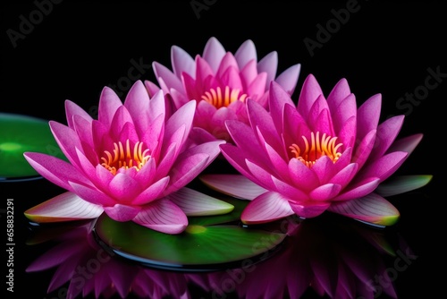 a group of pink flowers on water