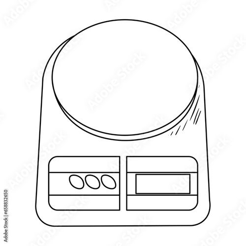 Digital kitchen scales on white background