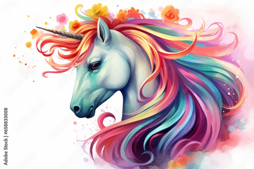 a unicorn with rainbow hair