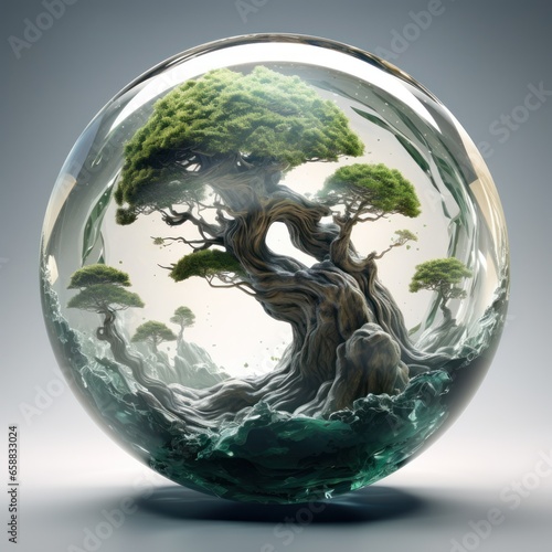 a glass ball with a tree inside
