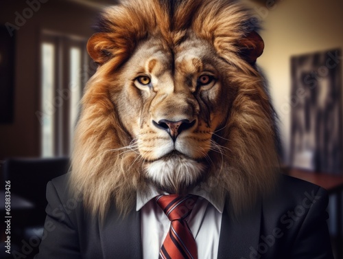 a lion wearing a suit and tie