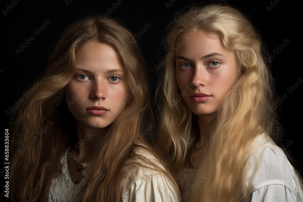 two women with long blonde hair two women with long blonde hair