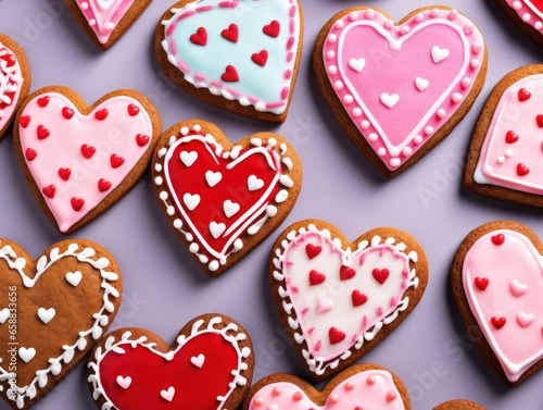 a group of heart shaped cookies