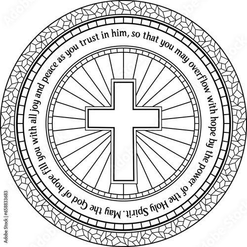 Romans 15:13 verse about hope and trust in God outline black decorative vector
