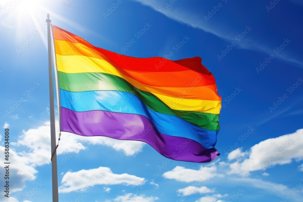 a rainbow flag flying in the sky a rainbow flag flying in the sky