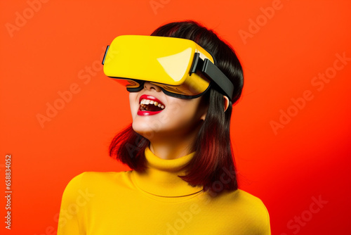 Asia Korean young woman s Using The Virtual Reality Headset. modern Portrait With Trendy Look And Bright Colors © Enrique