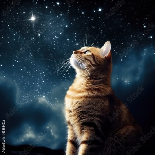 a cat looking up at stars