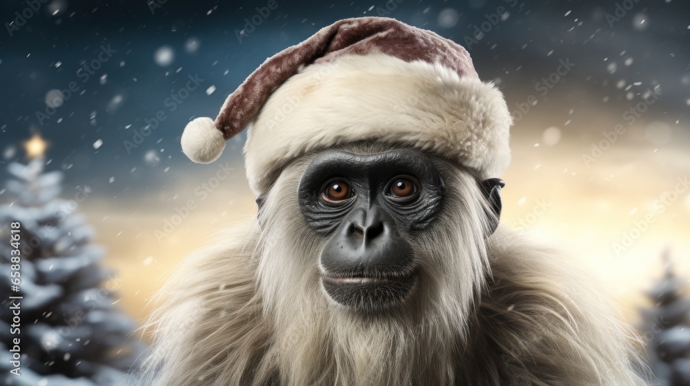 a monkey wearing a santa hat a monkey wearing a santa hat