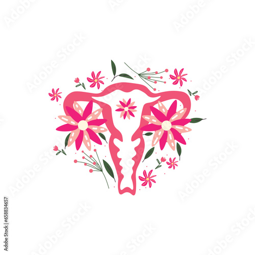 Uterus with flowers on white background