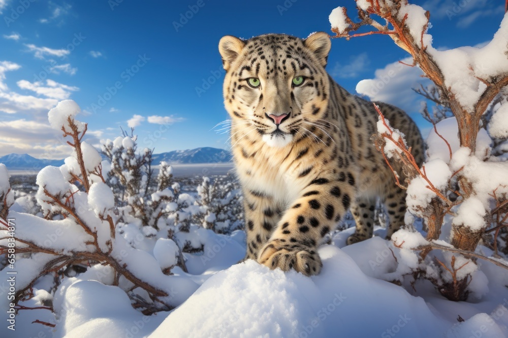 Obraz premium a leopard standing on snow