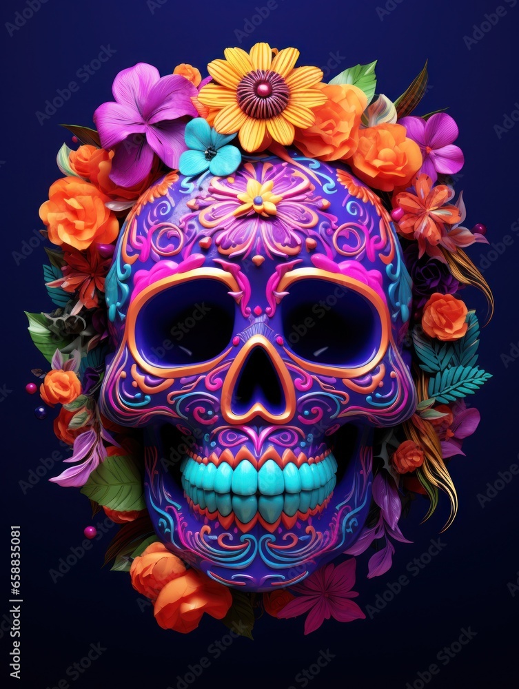 Fototapeta premium a colorful skull with flowers