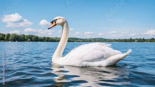 a white swan swimming in water