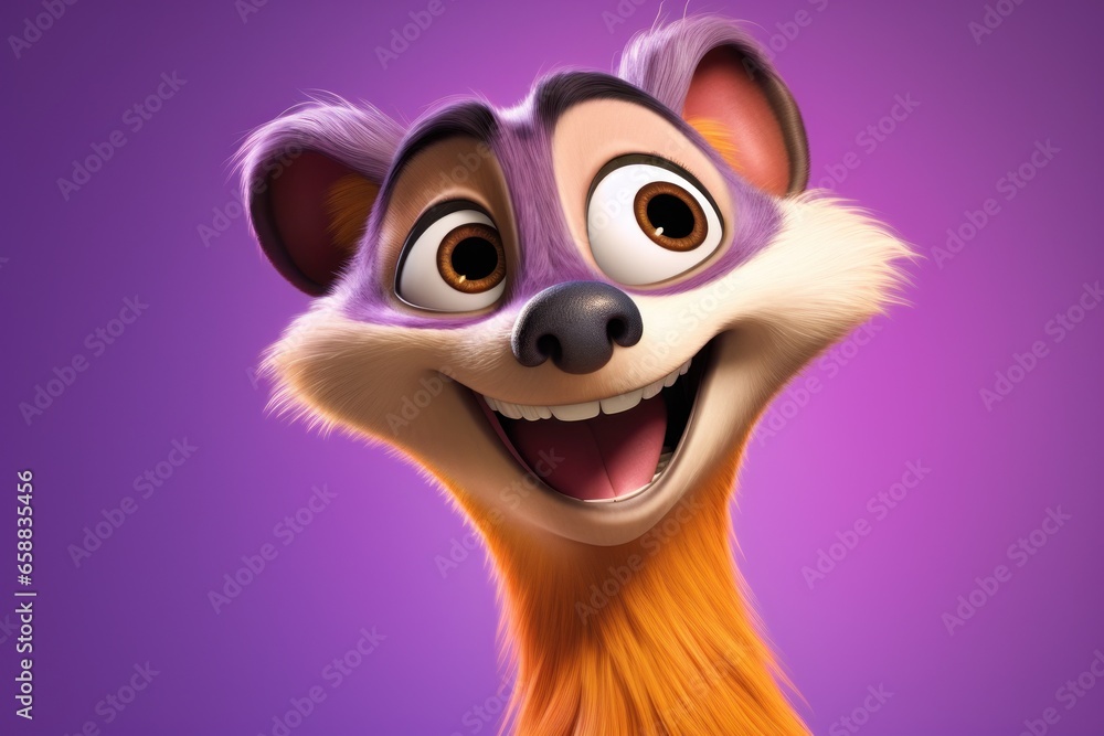 a cartoon animal with a purple background