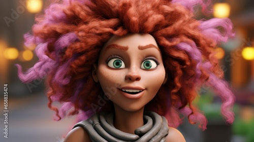 a cartoon character with big eyes and curly hair