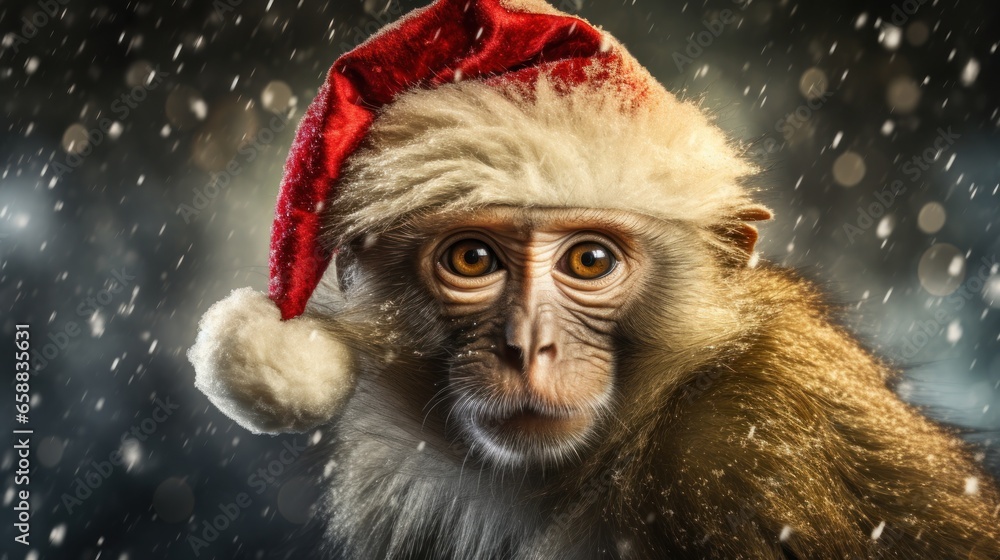 a monkey wearing a santa hat a monkey wearing a santa hat