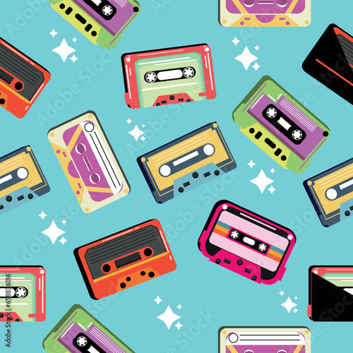 Many audio cassettes on lig...