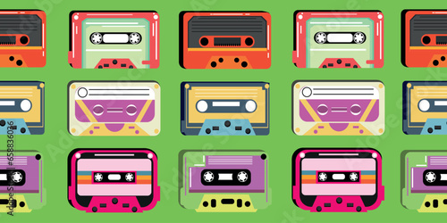Many audio cassettes on gre...