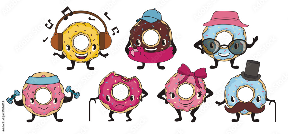 Set of cute donuts on white background Set of cute donuts on white background