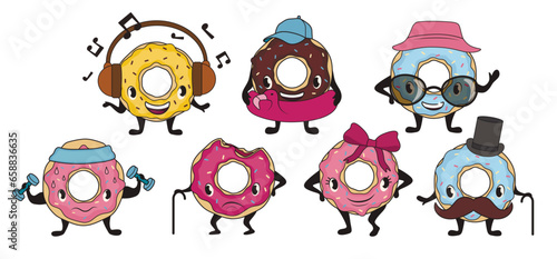 Set of cute donuts on white background