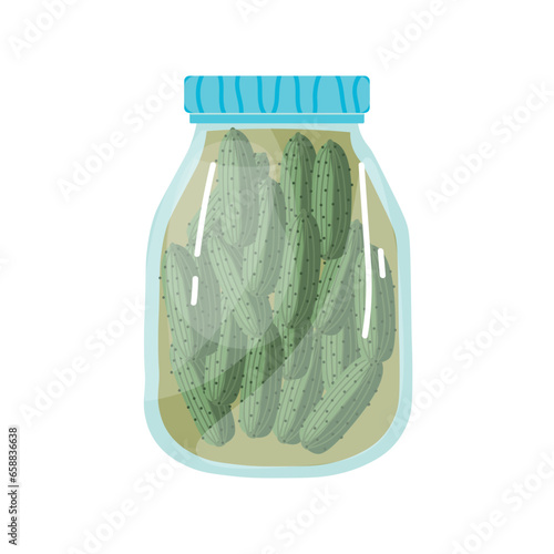 Jar with homemade pickled cucumbers on white background