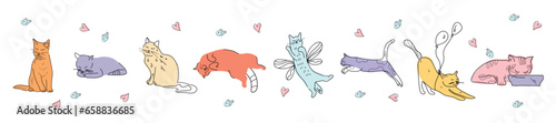 Set of many cute cats on white background