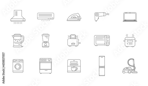 Set of different drawn household appliances on white background