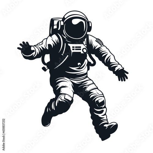 Silhouette eines tanzenden Astronauten in Schwarz-Weiß vektor photo