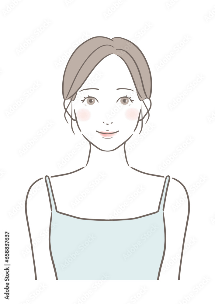 正面を向いた笑顔の女性 美容スキンケアイメージイラスト