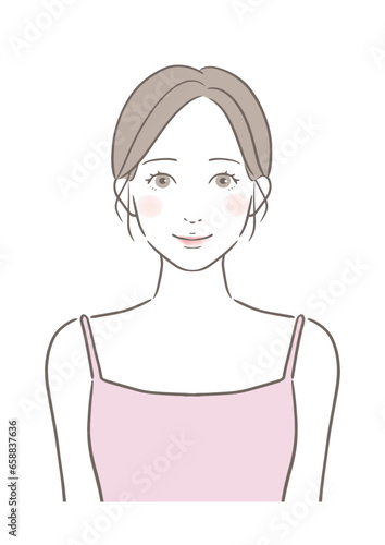 正面を向いた笑顔の女性 美容スキンケアイメージイラスト