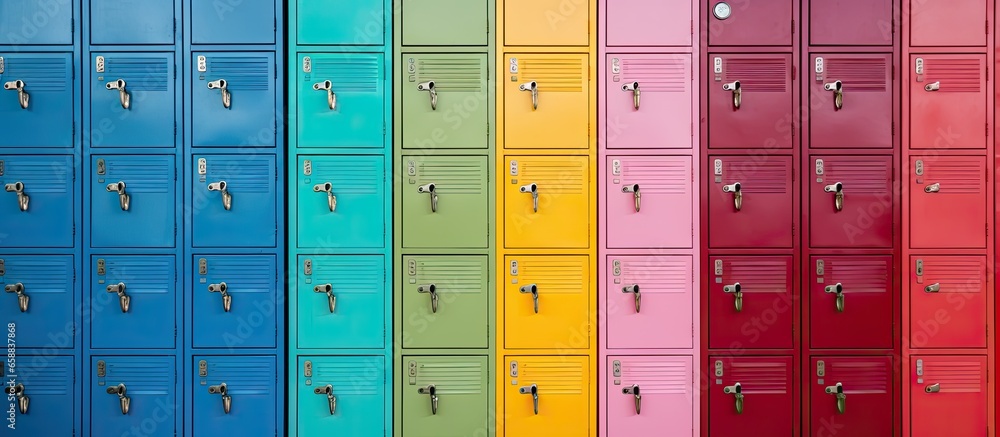 Public lockers that are colored With copyspace for text