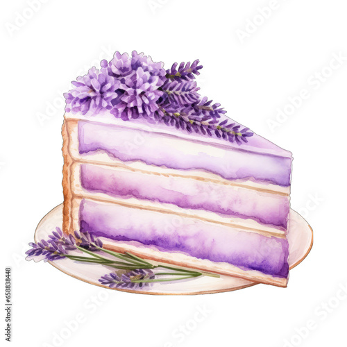 Wallpaper Mural Lavender cake, layered. Slice on a plate, isolated Torontodigital.ca