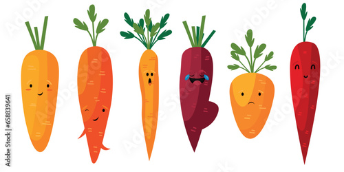 Set of different cute carrots on white background