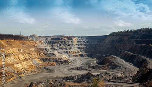 Clear daylight open pit mining background, Construction project. Earthmoving project