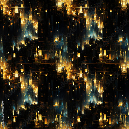 Futuristic Urban Glow in Grunge Aesthetics. Seamless Repeatable Background. © jeff
