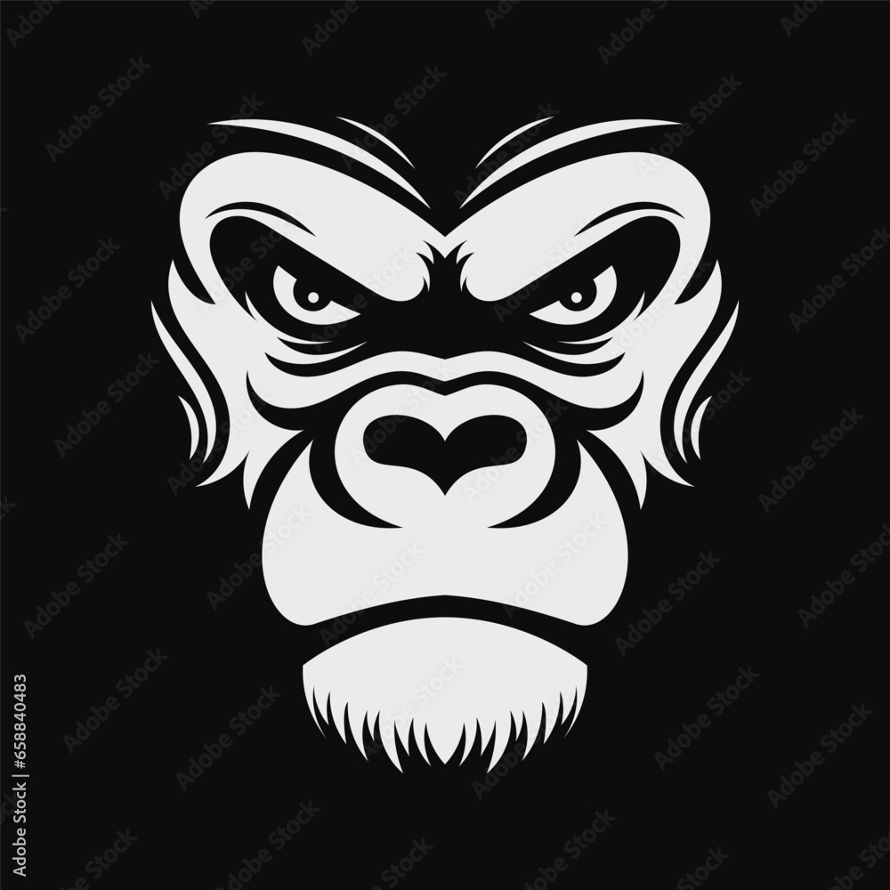 Angry gorilla face. Black and white logo. Vector illustration