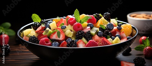 fruit salad made with fresh ingredients With copyspace for text