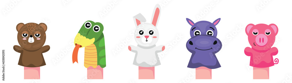 Fototapeta premium Collection of cute animal sock toys on white background