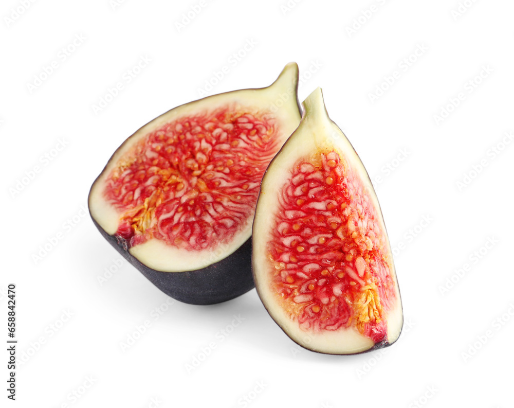 Pieces of ripe fresh fig isolated on white