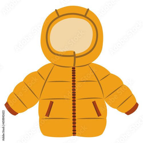 Yellow puffer jacket on white background