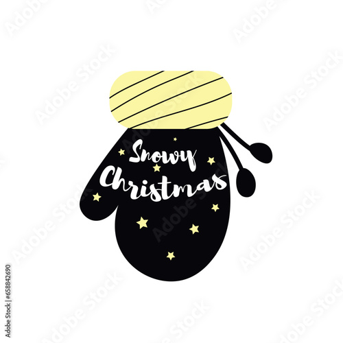 Santa mitten and text SNOWY...