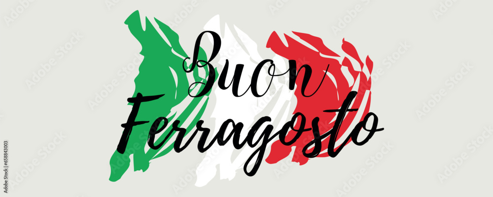 Obraz premium Italian flag and text BUON FERRAGOSTO (Happy Mid-August) on light background