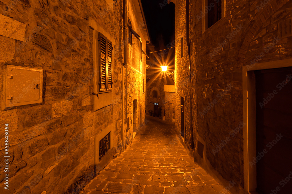 A street in the center of Scarlino, a picturesque medieval town in the Maremma. Italy.