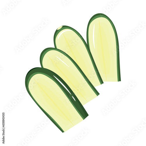 Slices of fresh green zucchini on white background