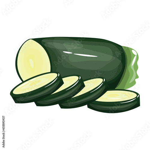 Sliced fresh green zucchini on white background