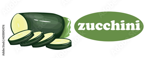 Long banner with fresh green zucchini on white background
