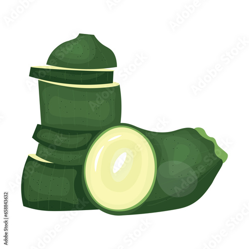 Sliced fresh green zucchini on white background