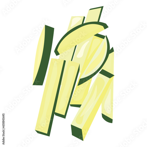 Pieces of fresh green zucchini on white background