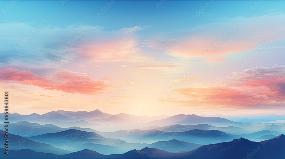 Autumn sunrise cloudy sky over mountains; Abstract colorful peaceful sky background