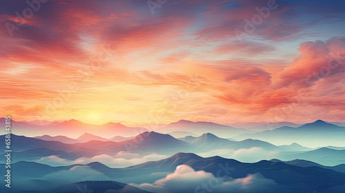 Autumn sunrise cloudy sky over mountains  Abstract colorful peaceful sky background