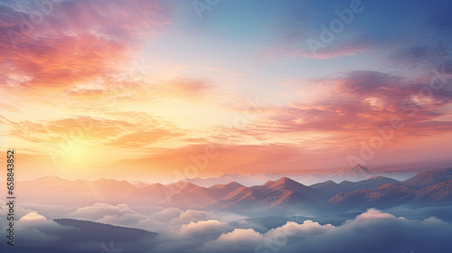Autumn sunrise cloudy sky over mountains  Abstract colorful peaceful sky background